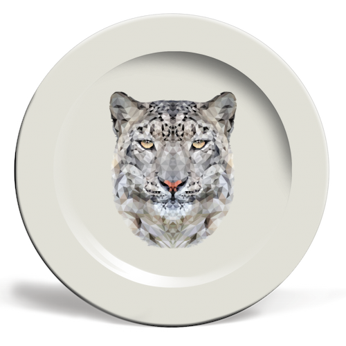 The Snow Leopard - ceramic dinner plate by petegrev