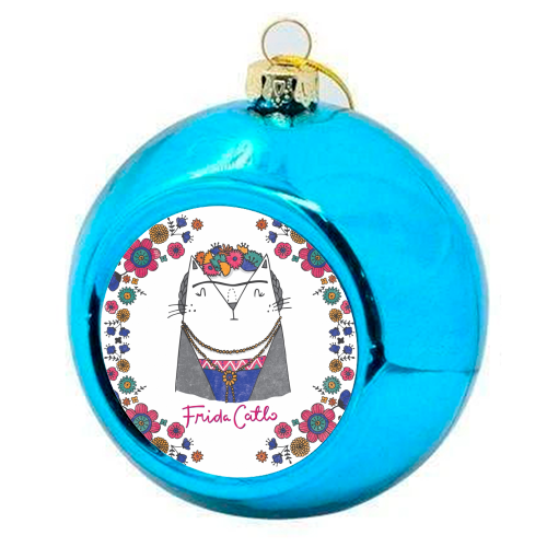 Frida Catlo - colourful christmas bauble by Katie Ruby Miller