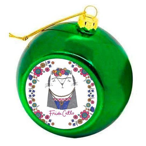 Frida Catlo - colourful christmas bauble by Katie Ruby Miller