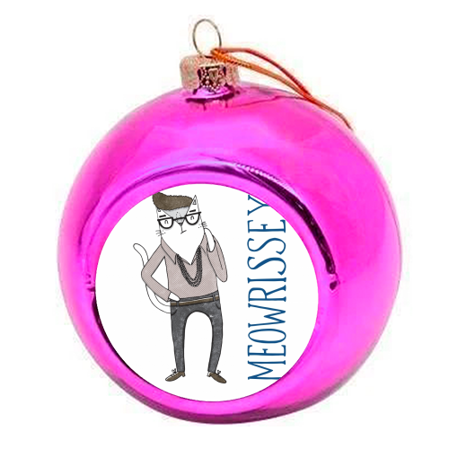 Meowrissey - colourful christmas bauble by Katie Ruby Miller