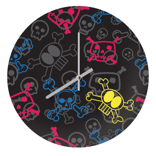 Cartoon Skulls Pattern - quirky wall clock by ArtDigi