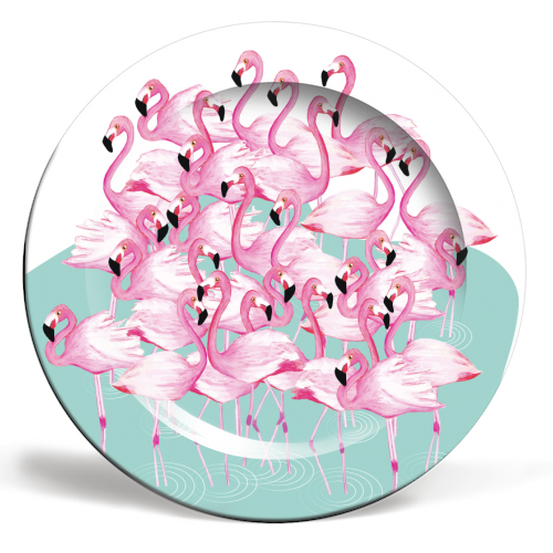 Flamingo lake - ceramic dinner plate by Brita Ingebrigtsen