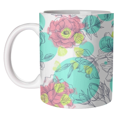 Illustration flowers and paint - unique mug by MMarta BC