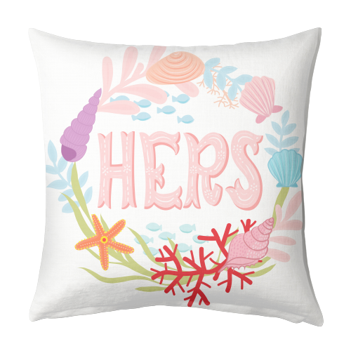 Hers illustrated lettering  - designed cushion by Liv Wan