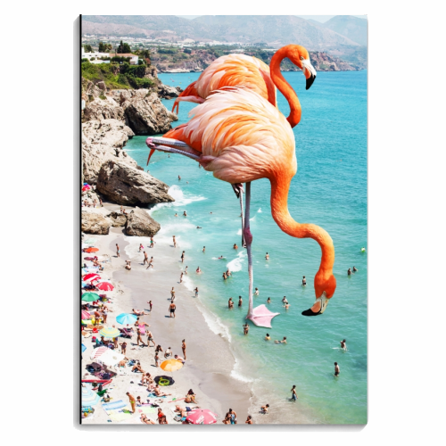 Flamingos on the Beach, Wildlife Surrealism Birds, Nature Flamingo Fantasy Beach Summer Photography - personalised A4, A5, A6 notebook by Uma Prabhakar Gokhale