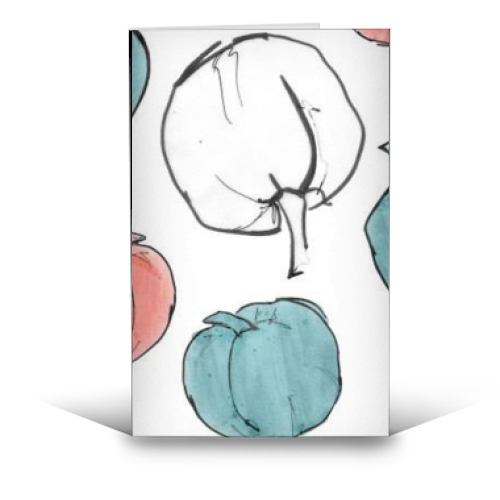 Pumpkins - Teal and Coral  - funny greeting card by Eve Morgan
