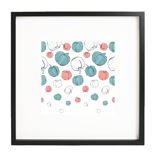 Pumpkins - Teal and Coral  - framed poster print by Eve Morgan