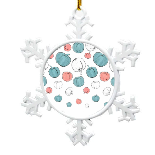 Pumpkins - Teal and Coral  - snowflake decoration by Eve Morgan