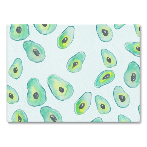 Avocados - glass chopping board by Michelle Walker