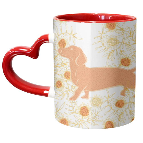 Frolicking sausage dog - unique mug by Michelle Walker