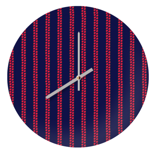 Strawberry Stripes Pattern - StripeV/Navy - quirky wall clock by J. Diener