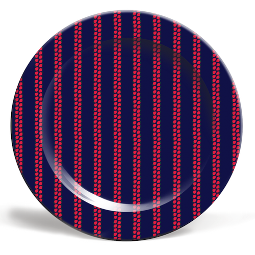 Strawberry Stripes Pattern - StripeV/Navy - ceramic dinner plate by J. Diener
