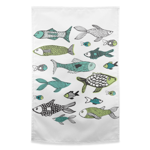 Ocean fishes - funny tea towel by Michelle Walker