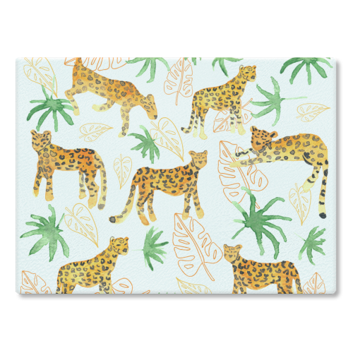 Jungle Leopards - glass chopping board by Michelle Walker