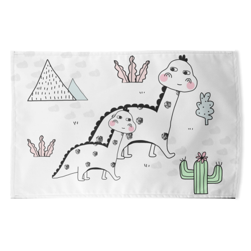 Dino Tribe - funny tea towel by Nichola Cowdery