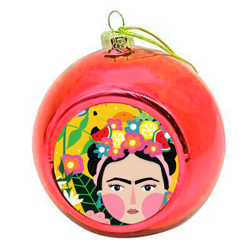 FRIDA LOVES FLOWERS - colourful christmas bauble by Nichola Cowdery