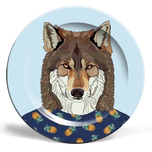 Pineapple Wolf - ceramic dinner plate by Casey Rogers
