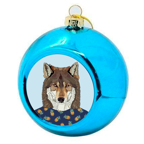 Pineapple Wolf - colourful christmas bauble by Casey Rogers
