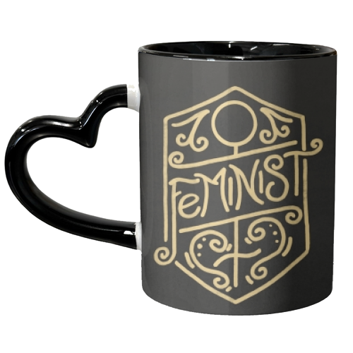 Feminist Calligraphy Art Nouveau Gold & Black Ornate Flourish - unique mug by A Rose Cast - Karen Murray