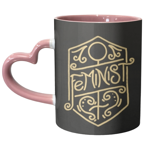Feminist Calligraphy Art Nouveau Gold & Black Ornate Flourish - unique mug by A Rose Cast - Karen Murray