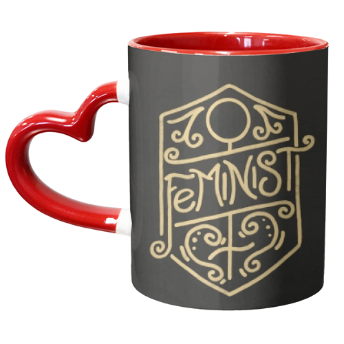 Feminist Calligraphy Art Nouveau Gold & Black Ornate Flourish - unique mug by A Rose Cast - Karen Murray
