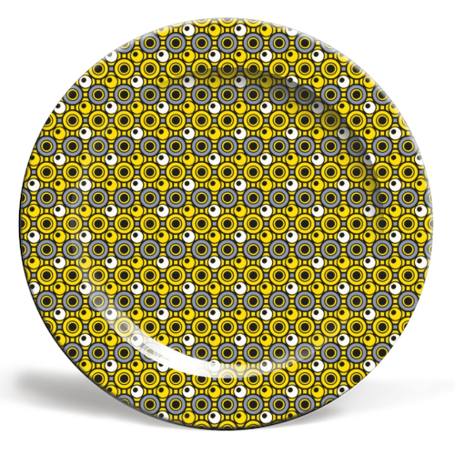 Dot in Yellow and Grey - ceramic dinner plate by MarshallWild