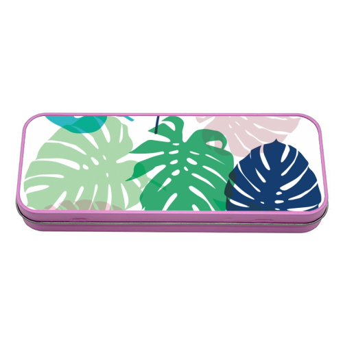 Tropical Monstera - tin pencil case by Michelle Walker