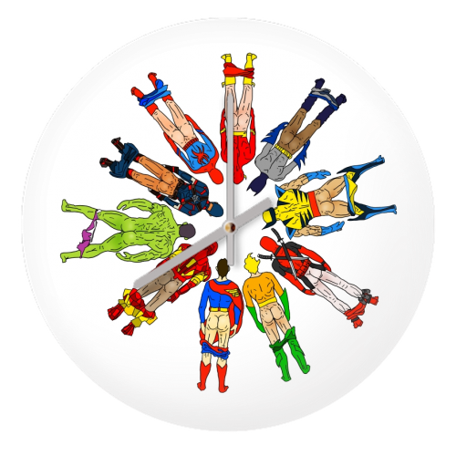 Superhero Butts Circular Round - quirky wall clock by Notsniw Art