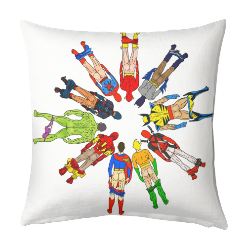 Superhero Butts Circular Round - designed cushion by Notsniw Art