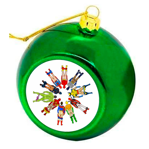 Superhero Butts Circular Round - colourful christmas bauble by Notsniw Art