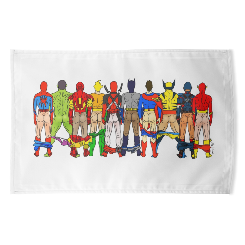 Superhero Butts Circular Round - funny tea towel by Notsniw Art