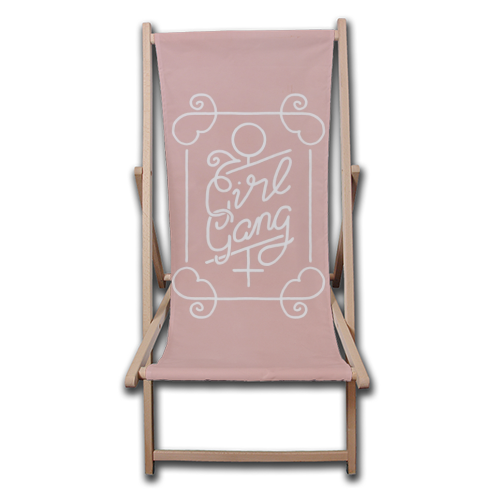 Feminist Girl Gang Pink Ornate Art Nouveau Calligraphy - canvas deck chair by A Rose Cast - Karen Murray