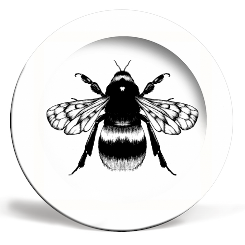 King Bee Monochrome - ceramic dinner plate by Eleanor Soper