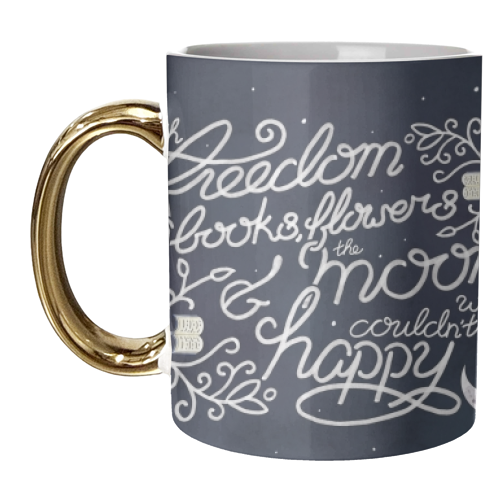 Oscar Wilde Moon Books Quote Calligraphy Stars - unique mug by A Rose Cast - Karen Murray