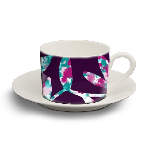 Watercolor Leaves Fill Purple - personalised cup and saucer by Make It Zoetic