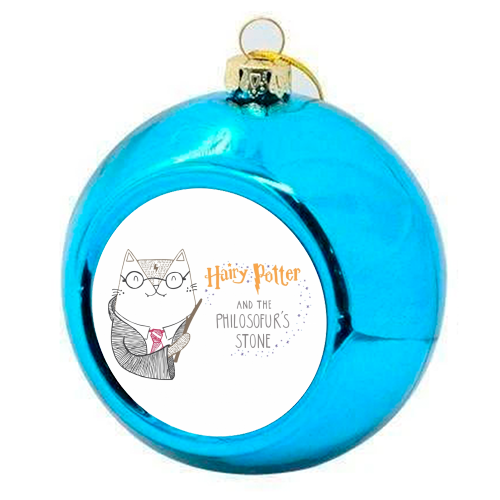 Hairy Potter And The Philosofur's Stone - colourful christmas bauble by Katie Ruby Miller