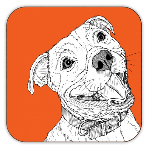Staffordshire Bull Terrier Dog Portrait - personalised beer coaster by Adam Regester