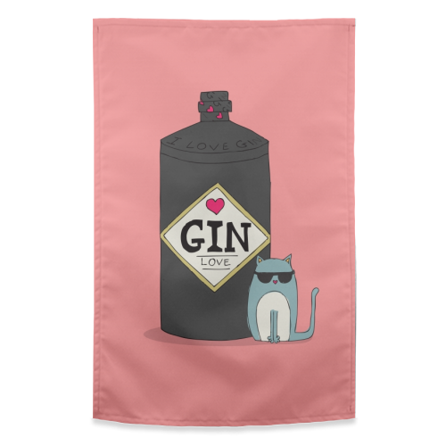 GIN & CAT - funny tea towel by Nichola Cowdery