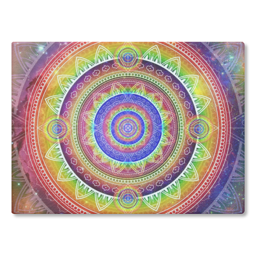 Cosmic Journey Mandala - glass chopping board by InspiredImages