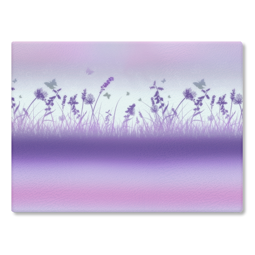 Spring Meadow Haze Pink Purple Blue - glass chopping board by InspiredImages