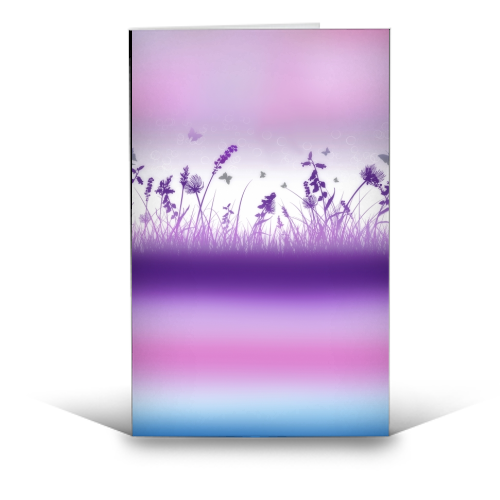 Spring Meadow Haze Pink Purple Blue - funny greeting card by InspiredImages