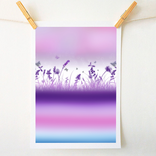 Spring Meadow Haze Pink Purple Blue - A1 - A4 art print by InspiredImages