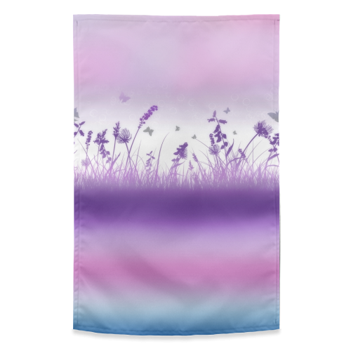 Spring Meadow Haze Pink Purple Blue - funny tea towel by InspiredImages