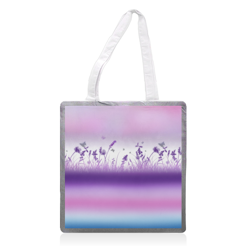 Spring Meadow Haze Pink Purple Blue - printed tote bag by InspiredImages