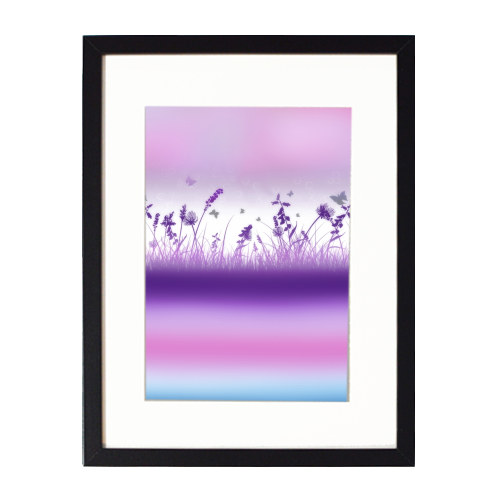 Spring Meadow Haze Pink Purple Blue - framed poster print by InspiredImages