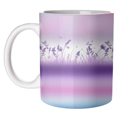 Spring Meadow Haze Pink Purple Blue - unique mug by InspiredImages