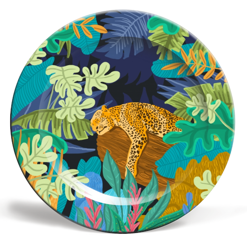 Sleeping Panther - ceramic dinner plate by Uma Prabhakar Gokhale