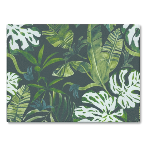 Watercolor jungle pattern - glass chopping board by MMarta BC