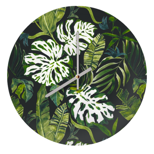 Watercolor jungle pattern - quirky wall clock by MMarta BC