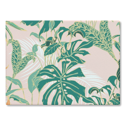 Exotic forest leaves - glass chopping board by MMarta BC